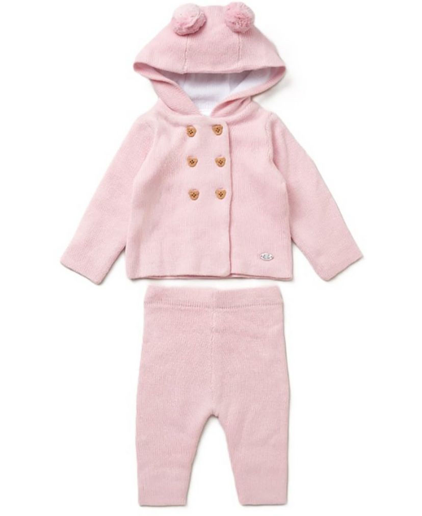 Baby Girls 2 Piece Pink Jacket and Trouser Knitted Set