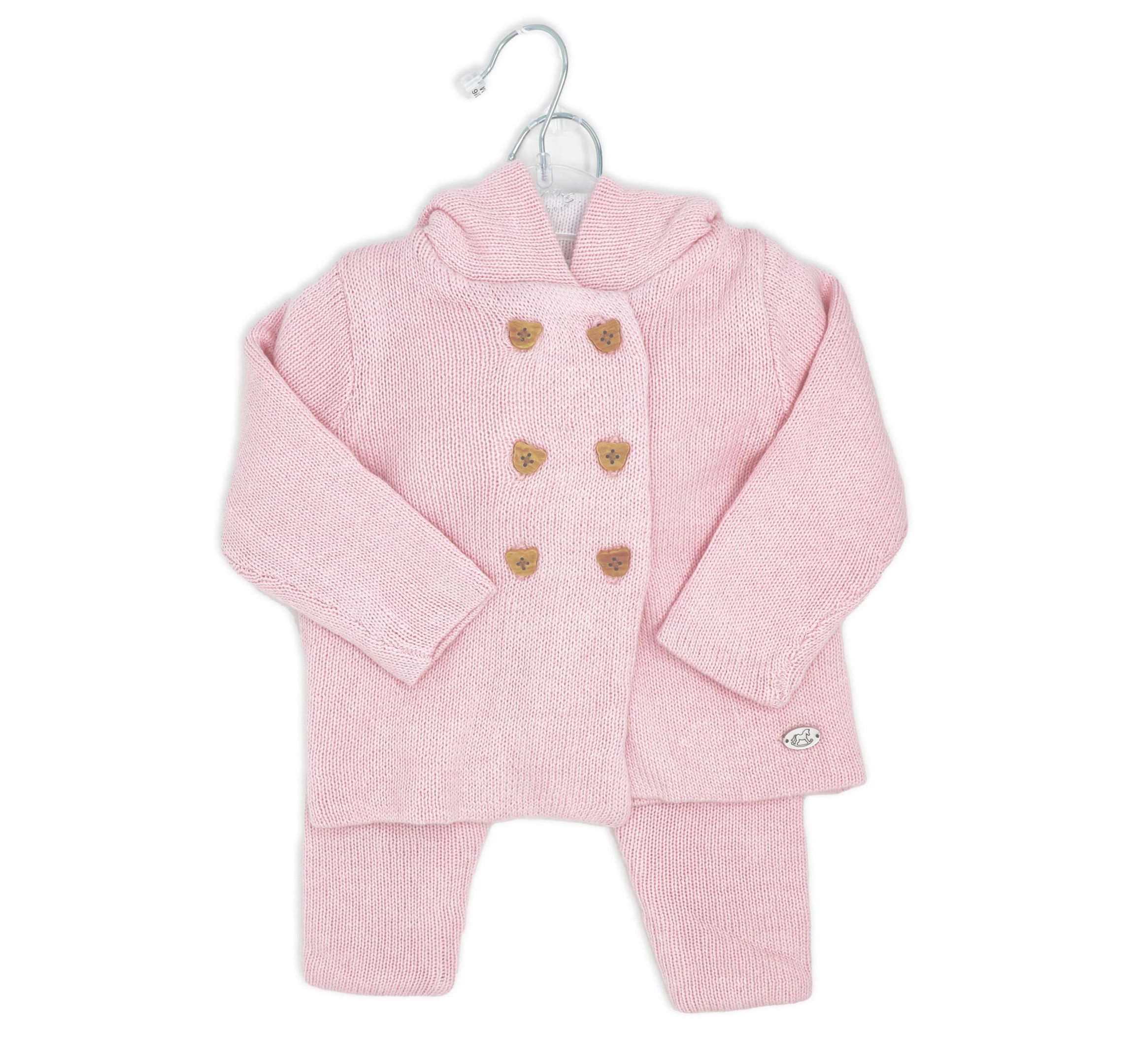 Baby Girls 2 Piece Pink Jacket and Trouser Knitted Set