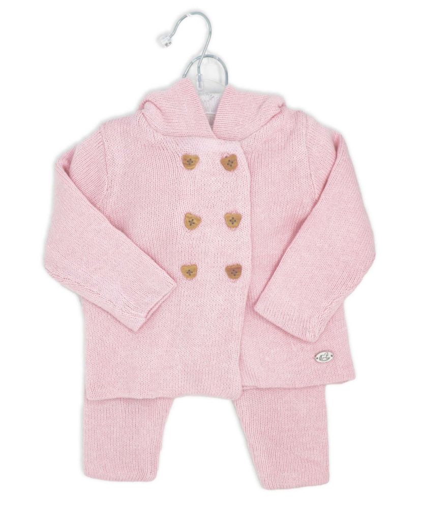 Baby Girls 2 Piece Pink Jacket and Trouser Knitted Set