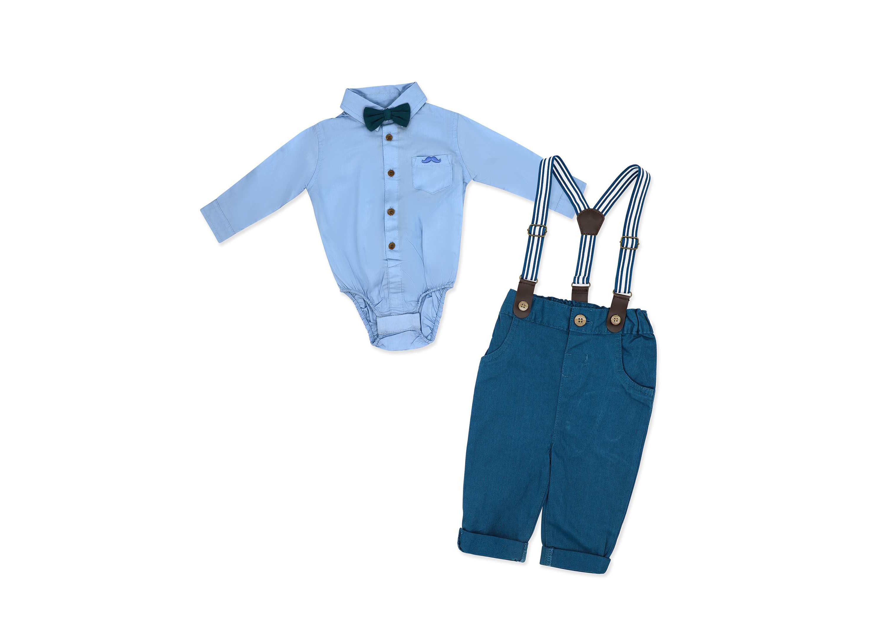 Baby Boys 4 Piece Suspender and Navy Bowtie Clothing Set
