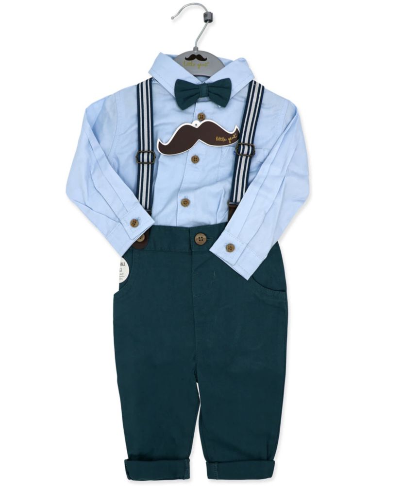 Baby Boys 4 Piece Suspender and Navy Bowtie Clothing Set