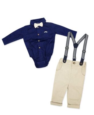 Little Gent Baby Boys 4 Piece Suspender and Khaki Bowtie Clothing Set