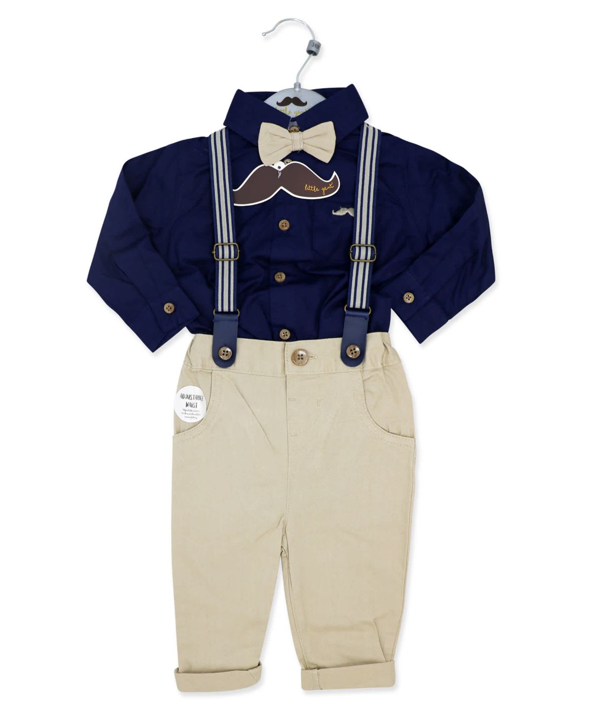 Baby Boys 4 Piece Suspender and Khaki Bowtie Clothing Set
