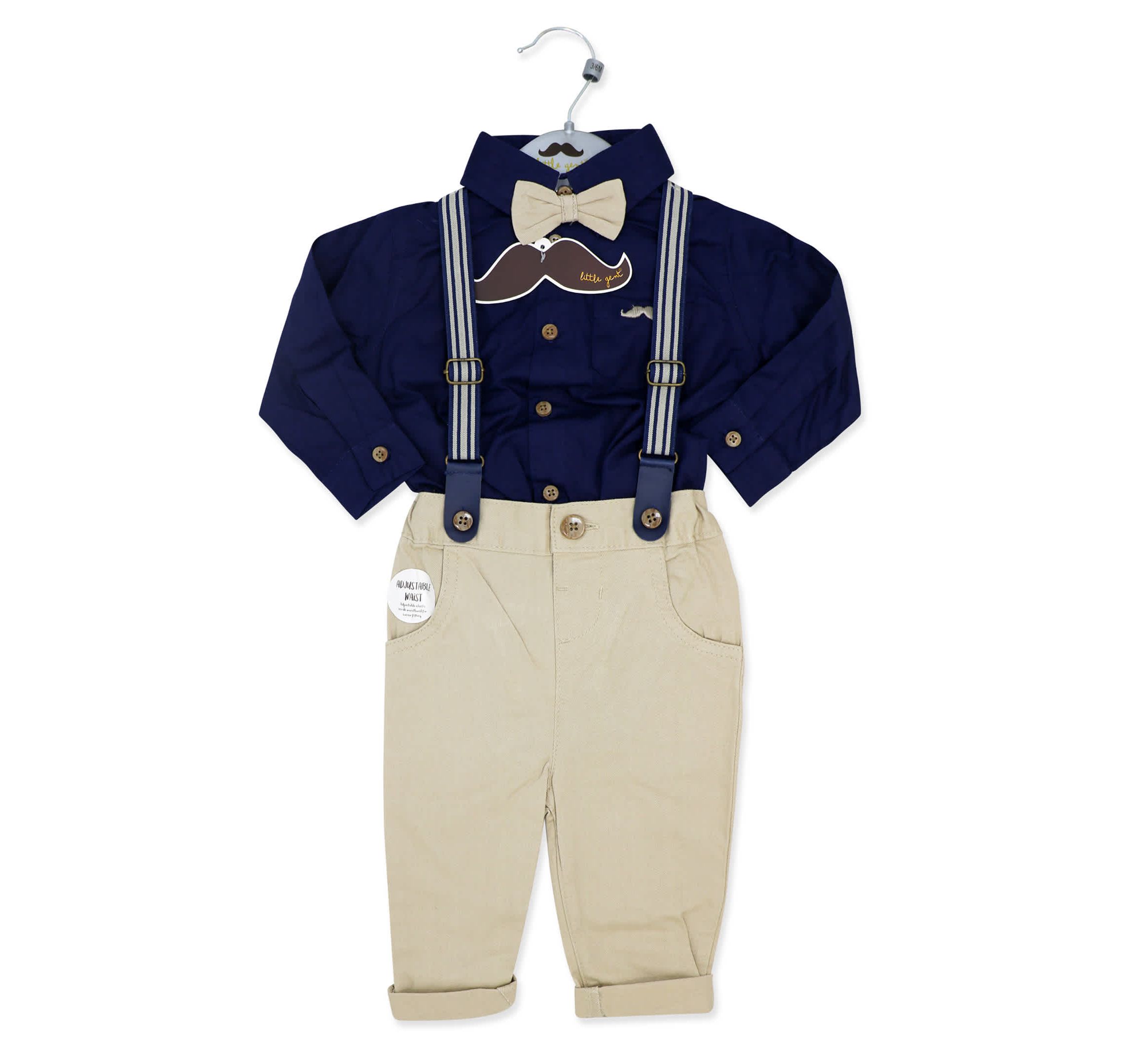 Baby Boys 4 Piece Suspender and Khaki Bowtie Clothing Set