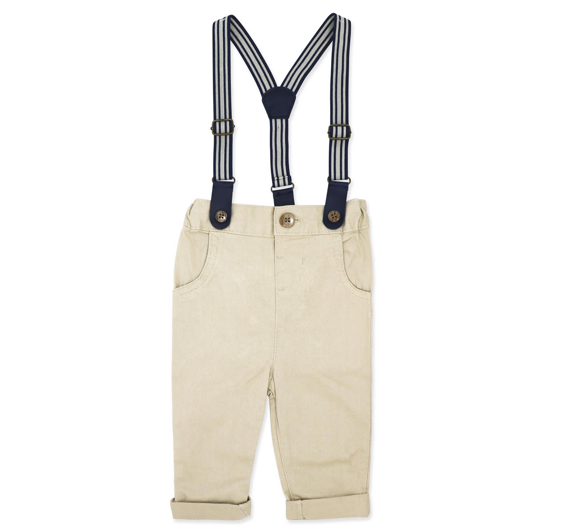 Baby Boys 4 Piece Suspender and Khaki Bowtie Clothing Set