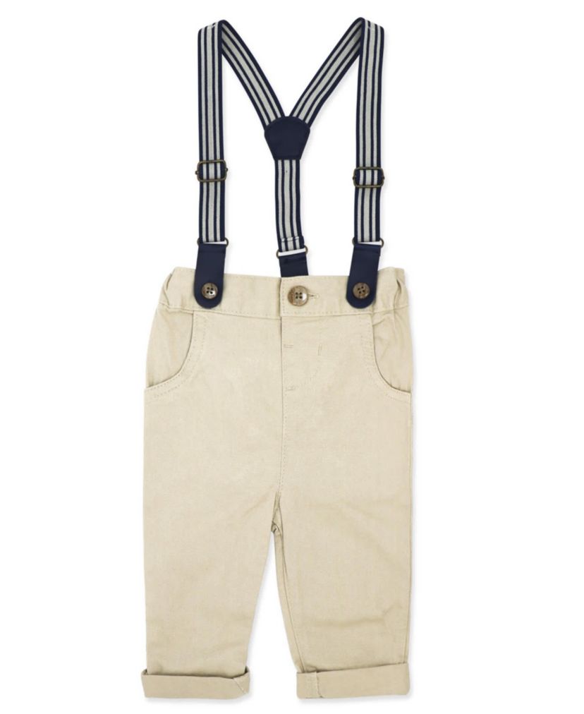 Baby Boys 4 Piece Suspender and Khaki Bowtie Clothing Set