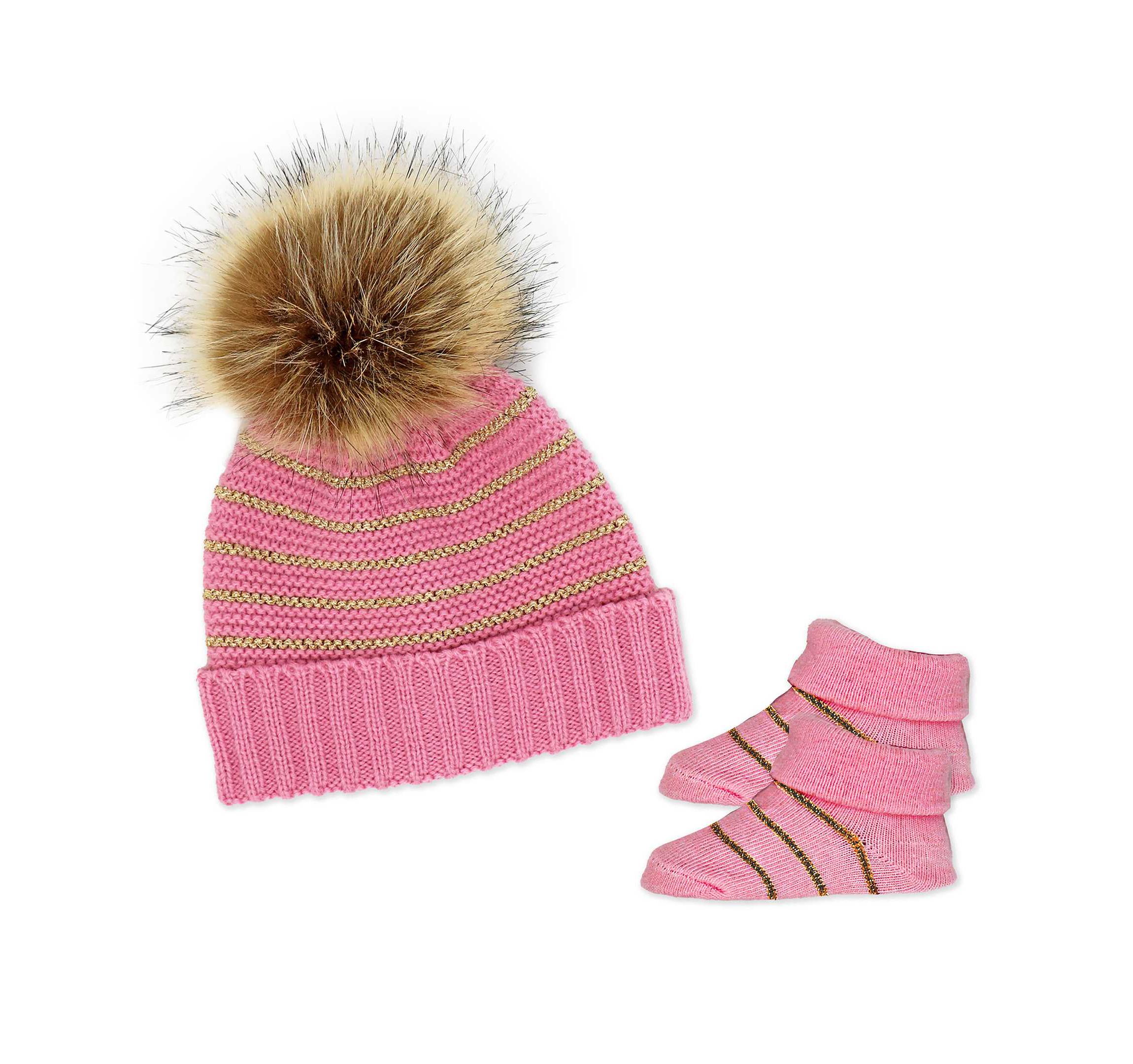 Baby Girls 2 Piece Pom-pom Hat and Booties Outerwear Set