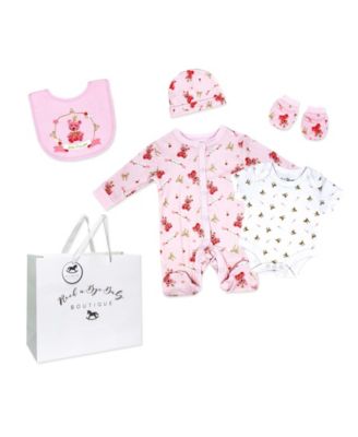 Rock-A-Bye-Baby Boutique Baby Girls Princess Bear 5 Piece Layette Gift Set, Pink, 3 - 6 Months