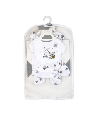 Rock-A-Bye-Baby Boutique Baby Boys and Baby Girls Stork 5 Piece Layette Gift Set, White