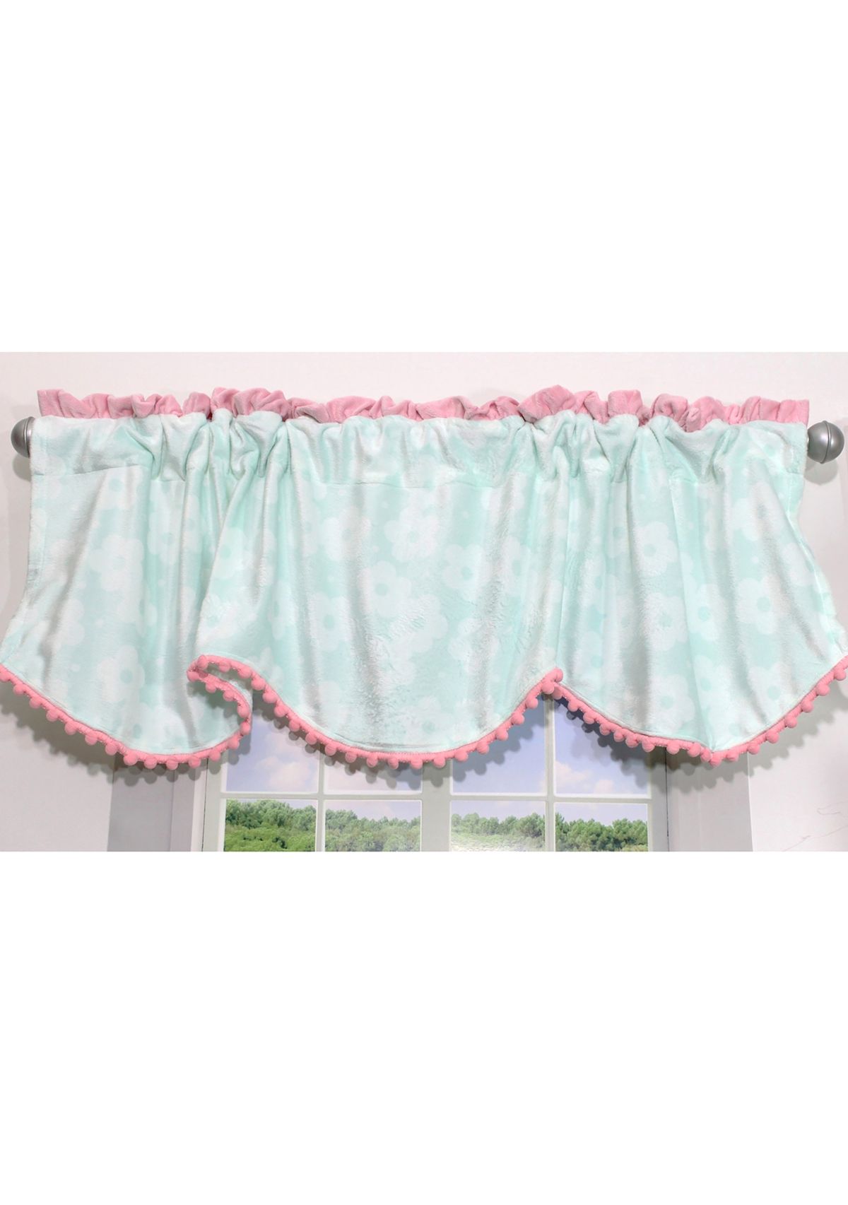 Baby Girls Nursery Aqua and Pink Plush Window Valance