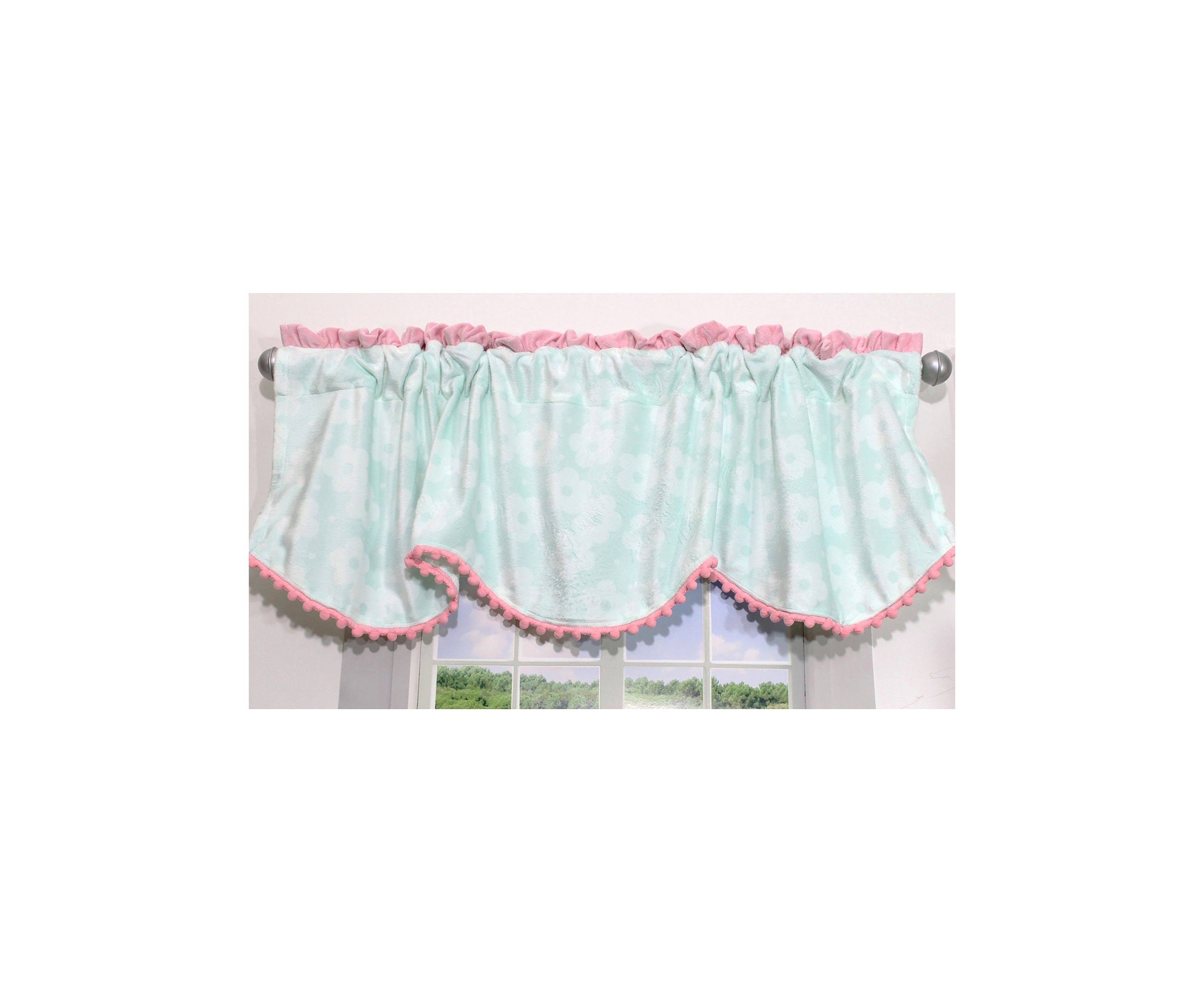 Baby Girls Nursery Aqua and Pink Plush Window Valance
