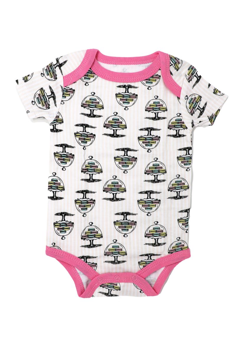 Baby Girls Macaron 4 Piece Box Set, Includes Bodysuit, Pant, Socks and Bib