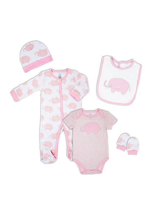 Baby Girls 5-Piece Elephant Layette Set, Pink
