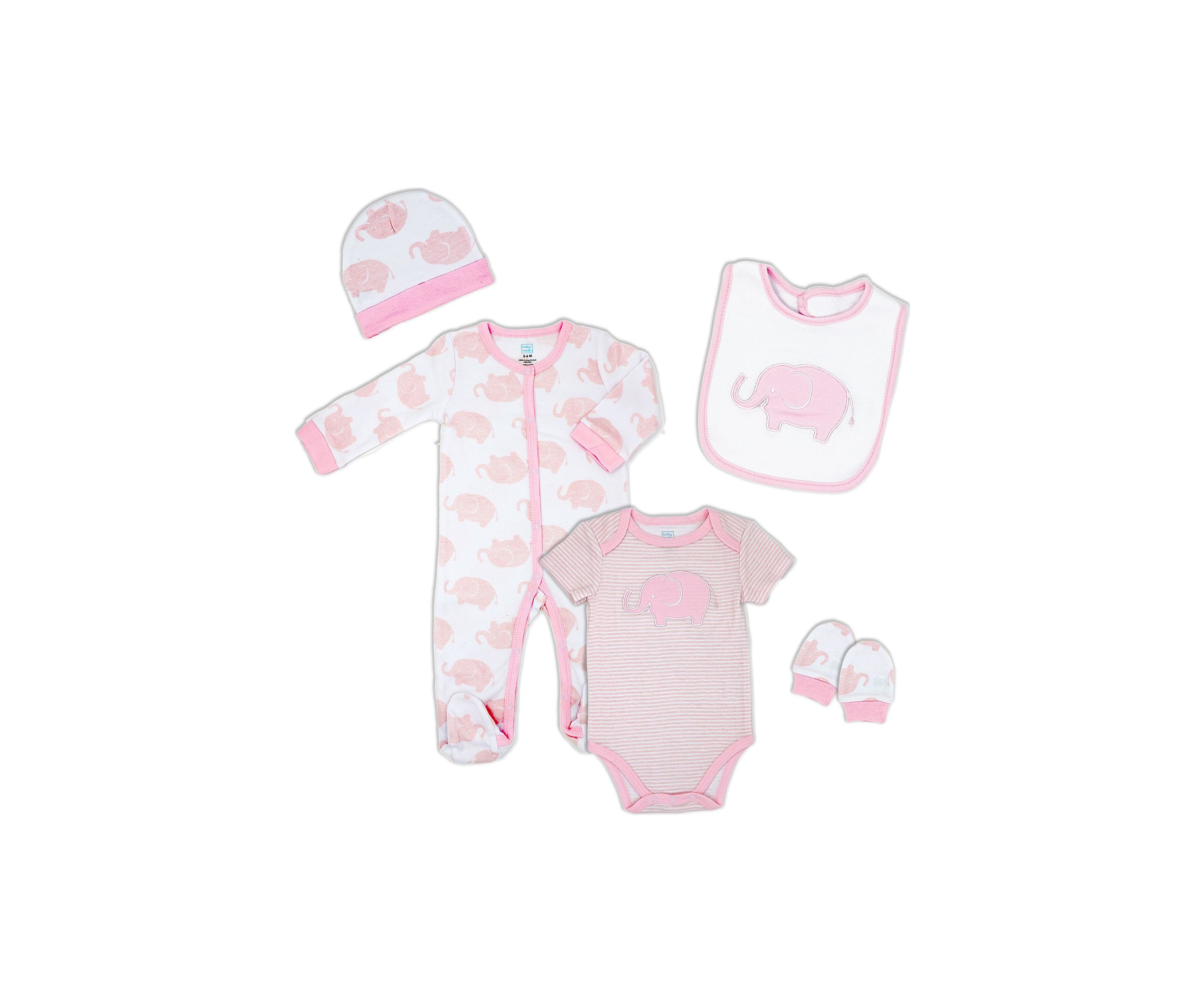 Baby Girls 5 Piece Elephant Layette, Pink