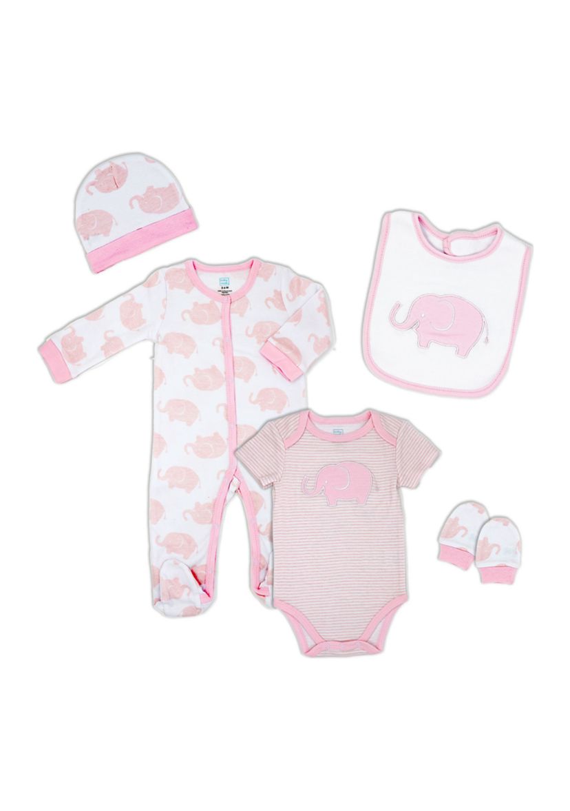 Baby Girls 5 Piece Elephant Layette, Pink
