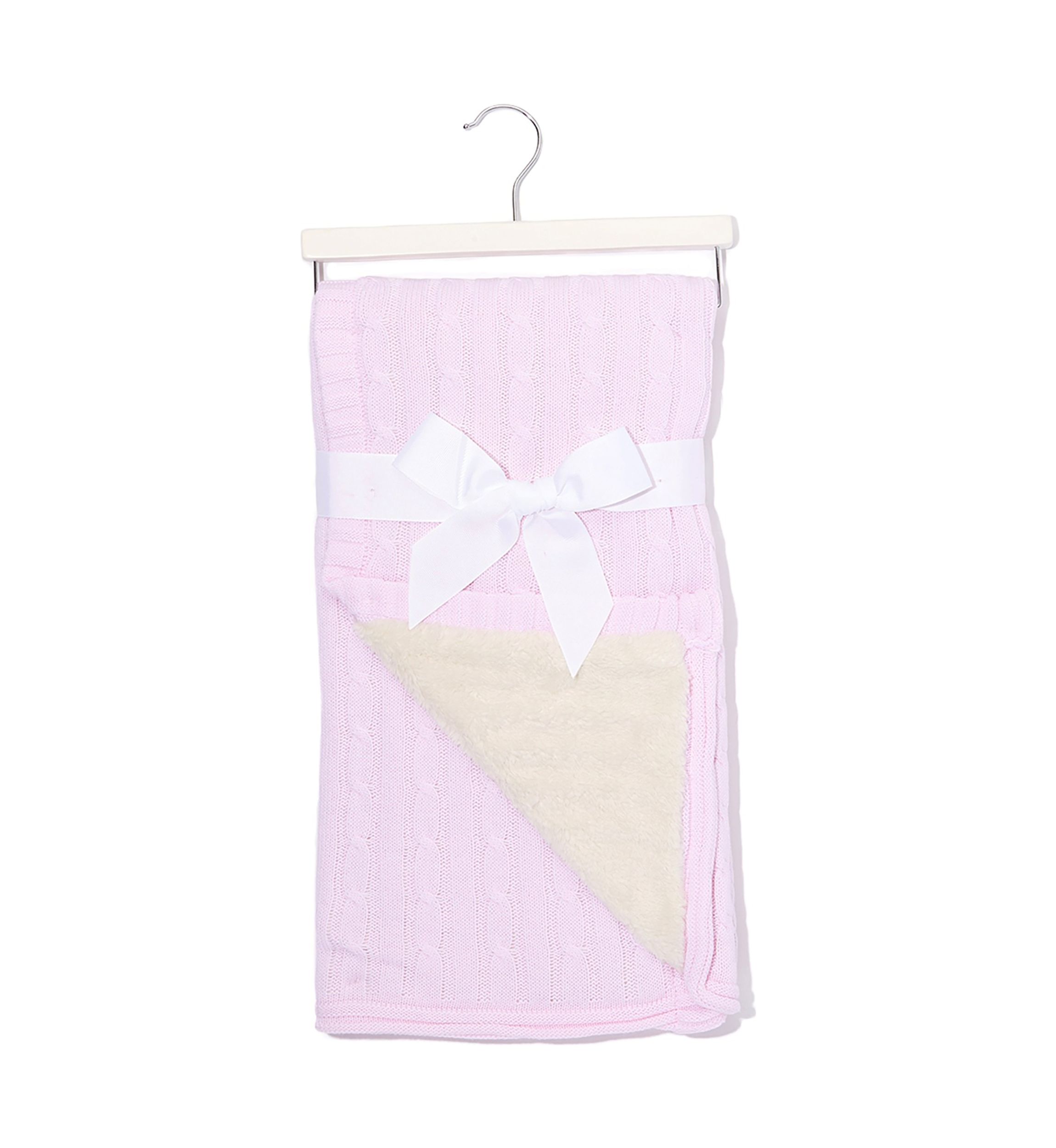 Baby Girls Cable Knit Sherpa Blanket, Pink