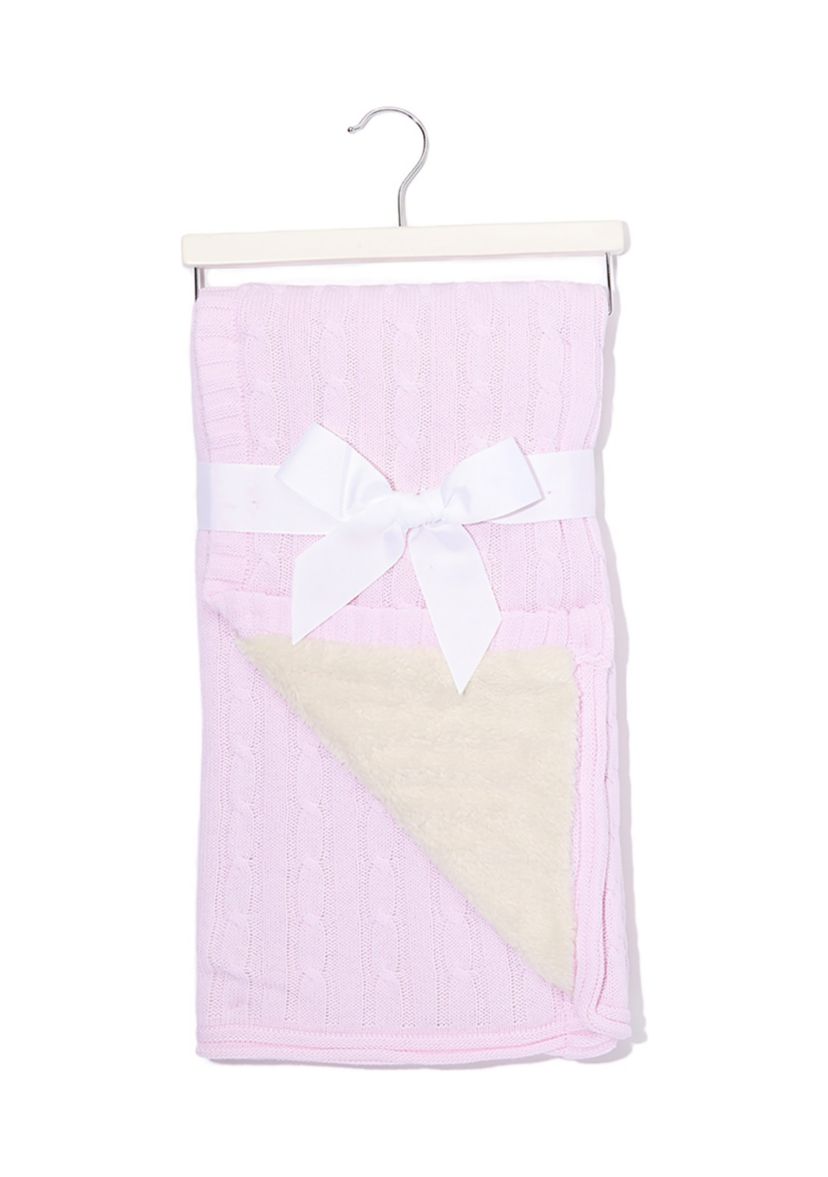 Baby Girls Cable Knit Sherpa Blanket, Pink