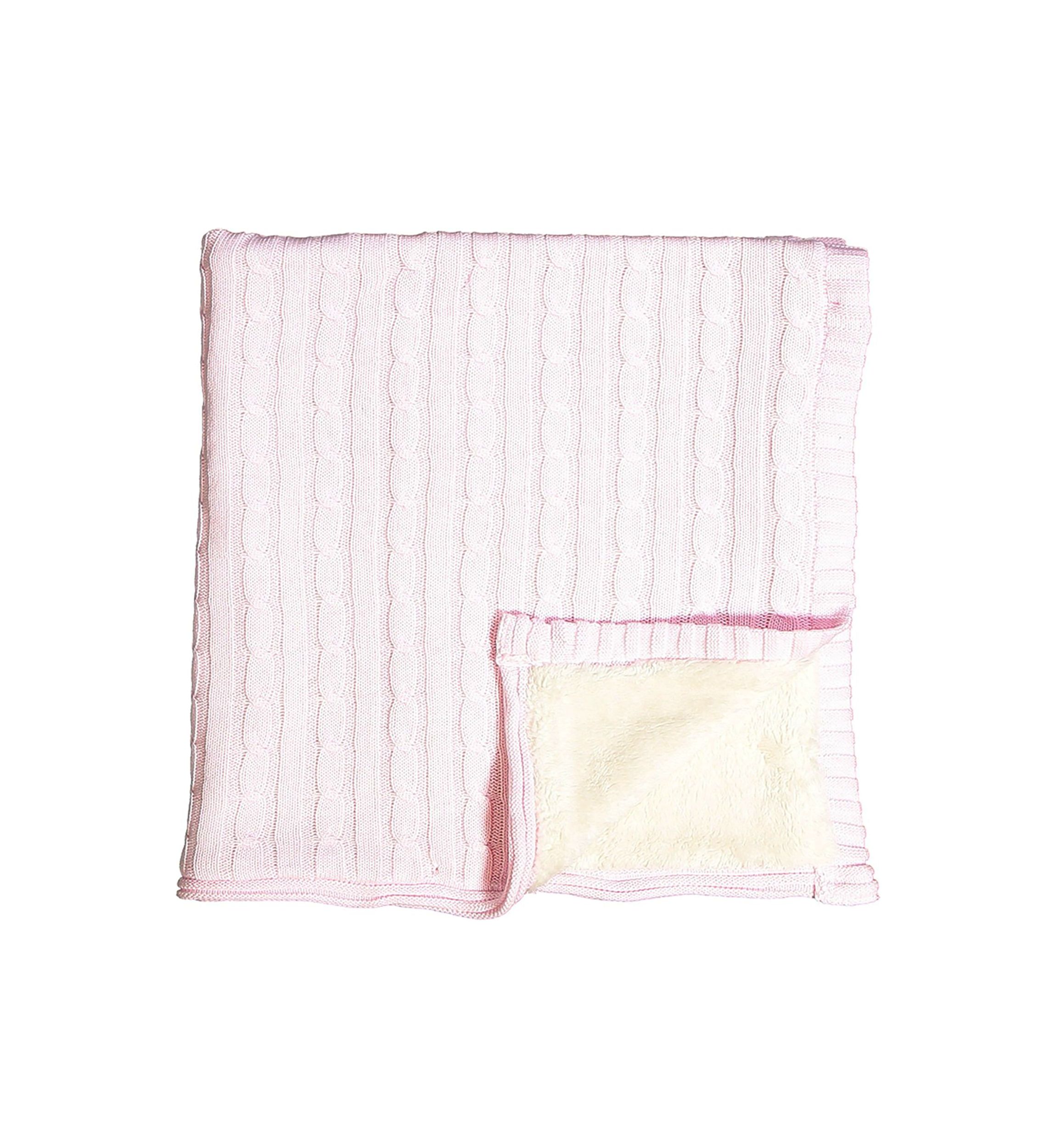 Baby Girls Cable Knit Sherpa Blanket, Pink
