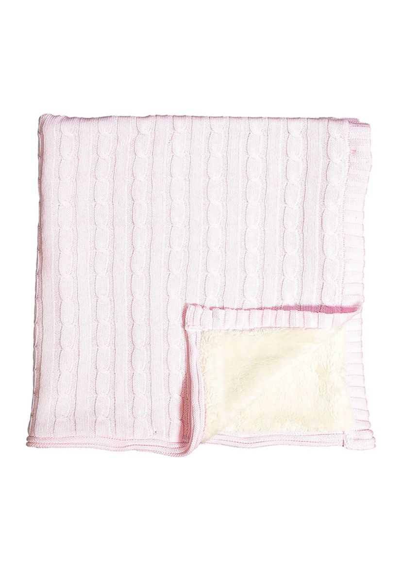 Baby Girls Cable Knit Sherpa Blanket, Pink