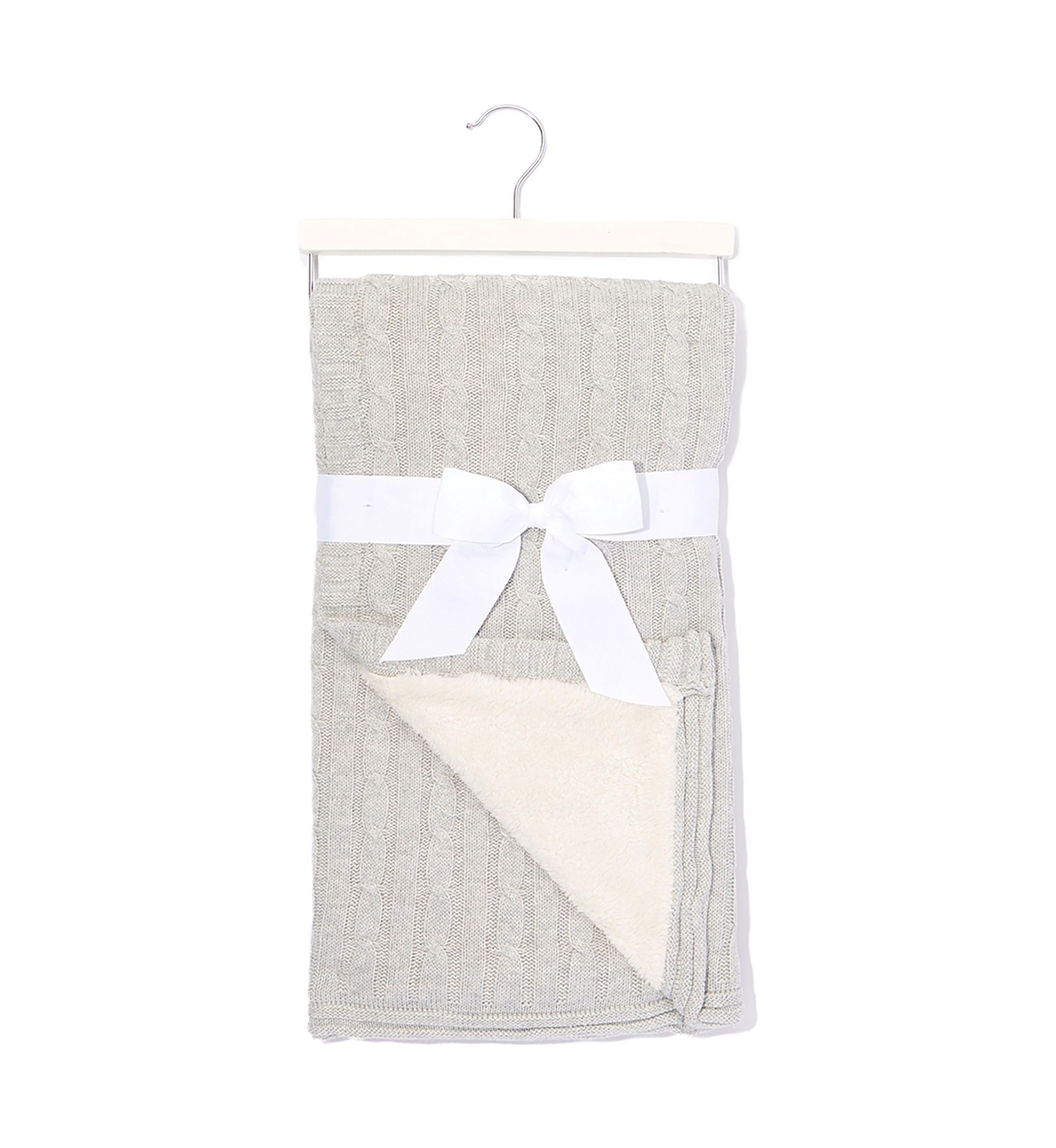 Baby Cable Knit Sherpa Blanket, Gray