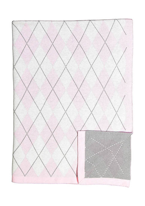 Baby Girls Argyle Knit Blanket, Pink