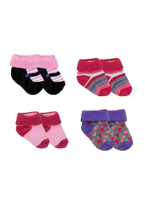 Amor Bebe Baby Girls 4 Pack Boxed Socks
