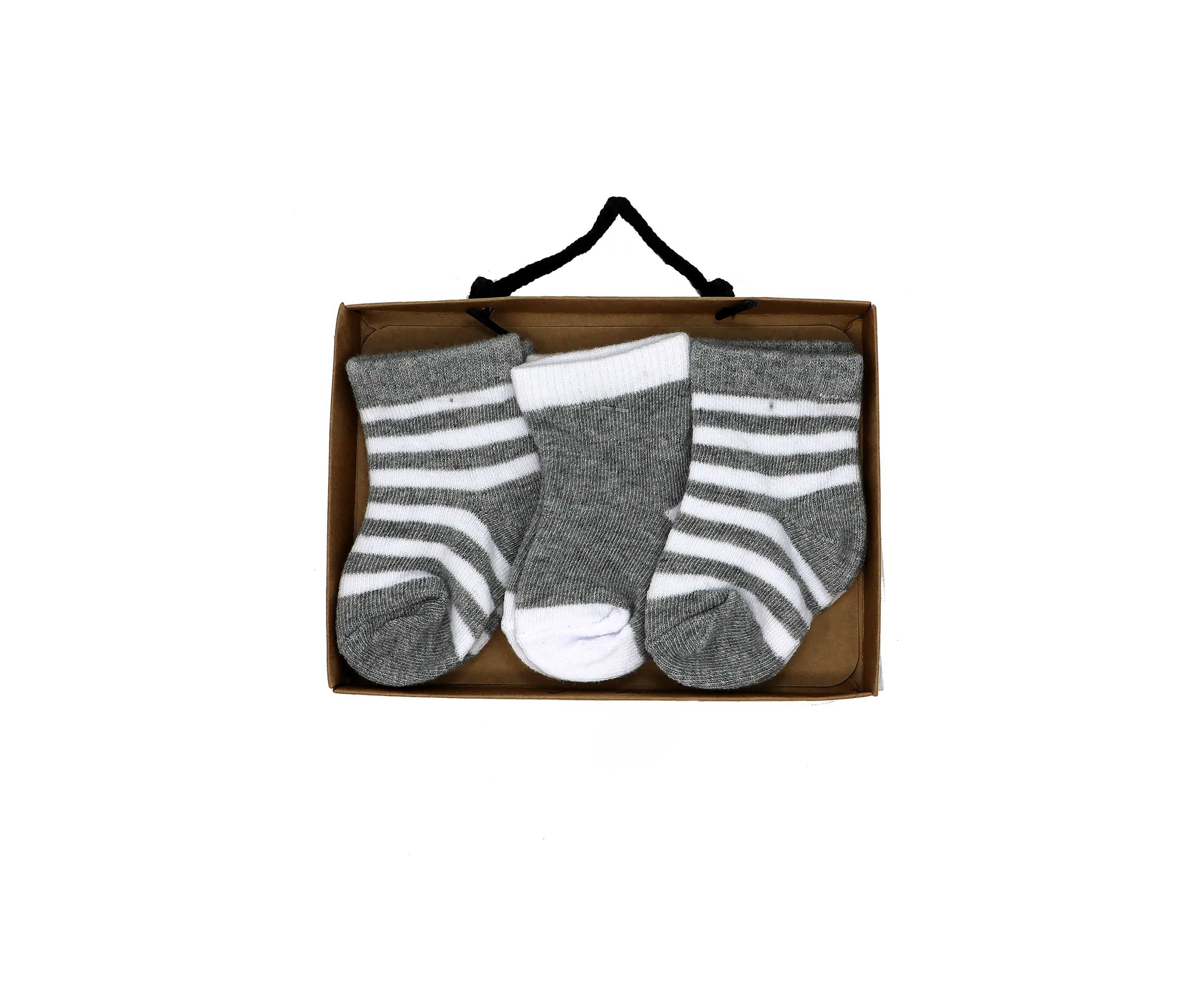 Baby Girls and Boys 3 Pack Socks, Gray Stripe