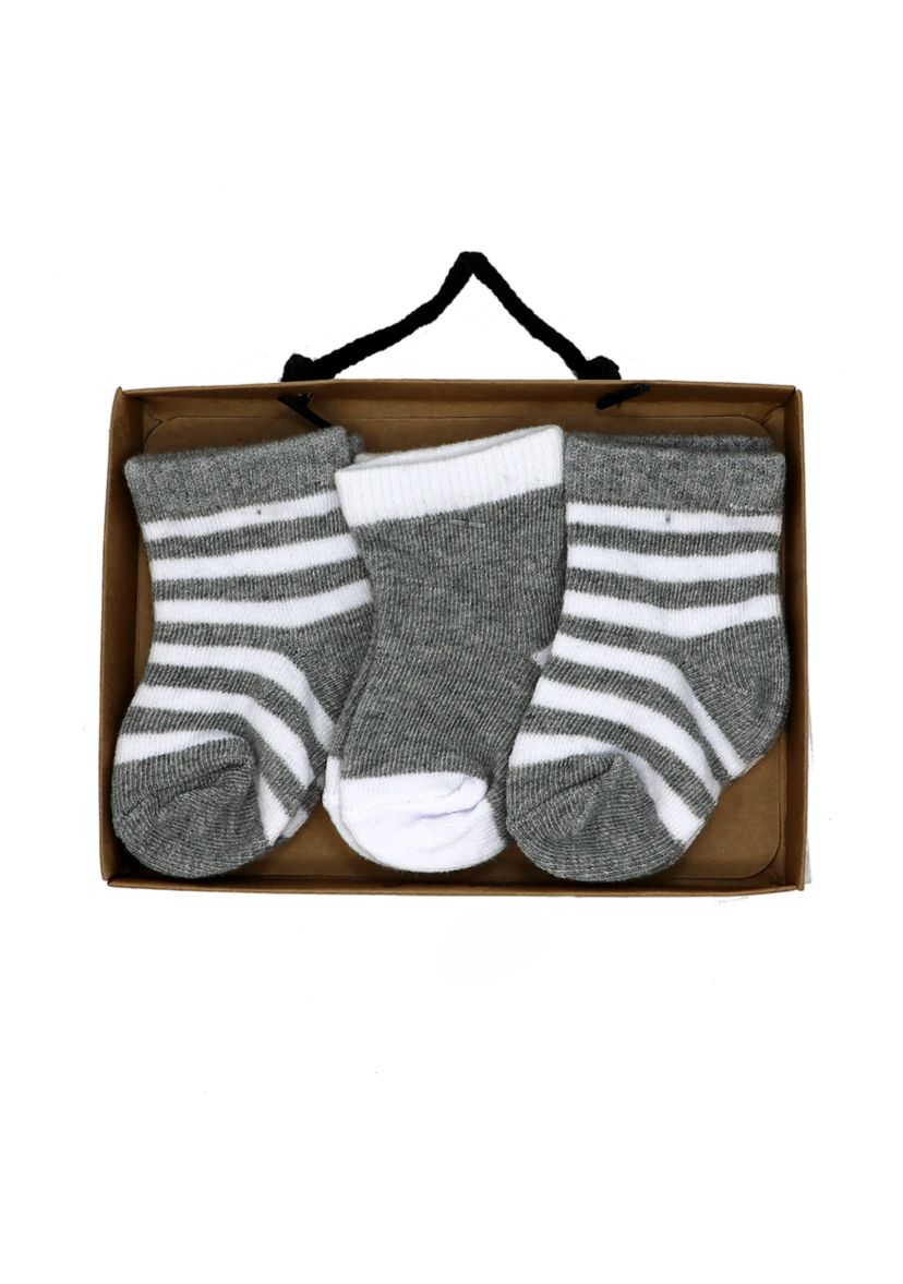 Baby Girls and Boys 3 Pack Socks, Gray Stripe