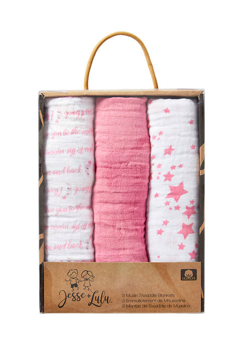 Baby Girls 3 Pack Muslin Blankets Galaxy Pink