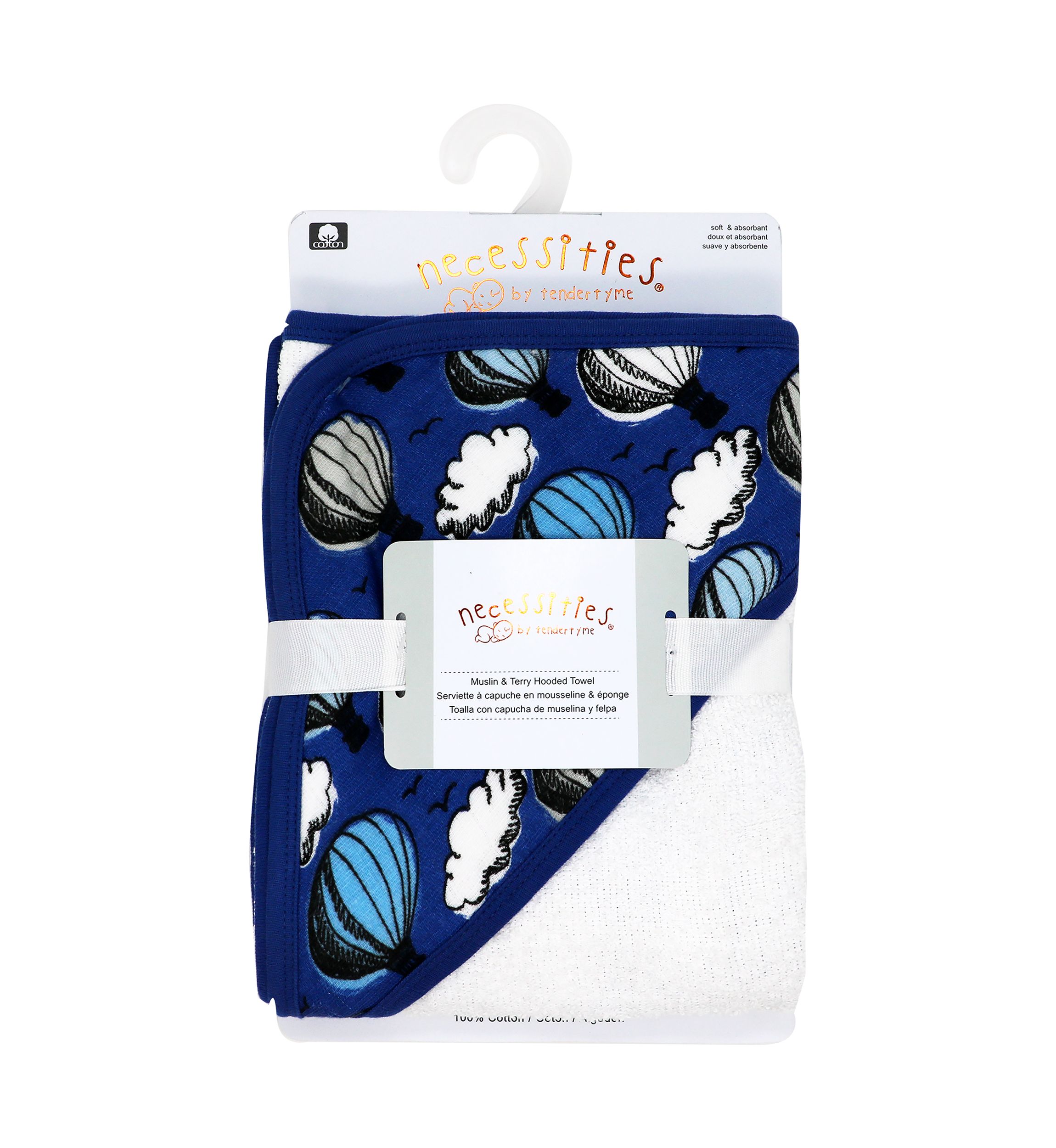 Baby Boys Hot Air Balloon Muslin Hooded Baby Towel, Blue