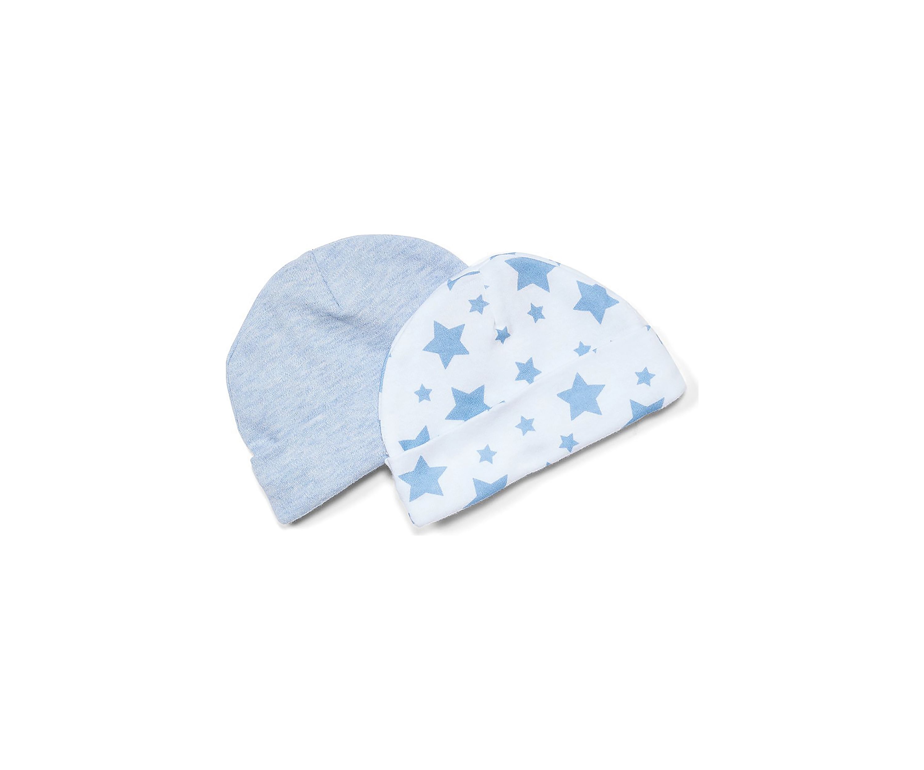 Baby Boys 2 Pack Heather Beanie Hats, Blue Stars