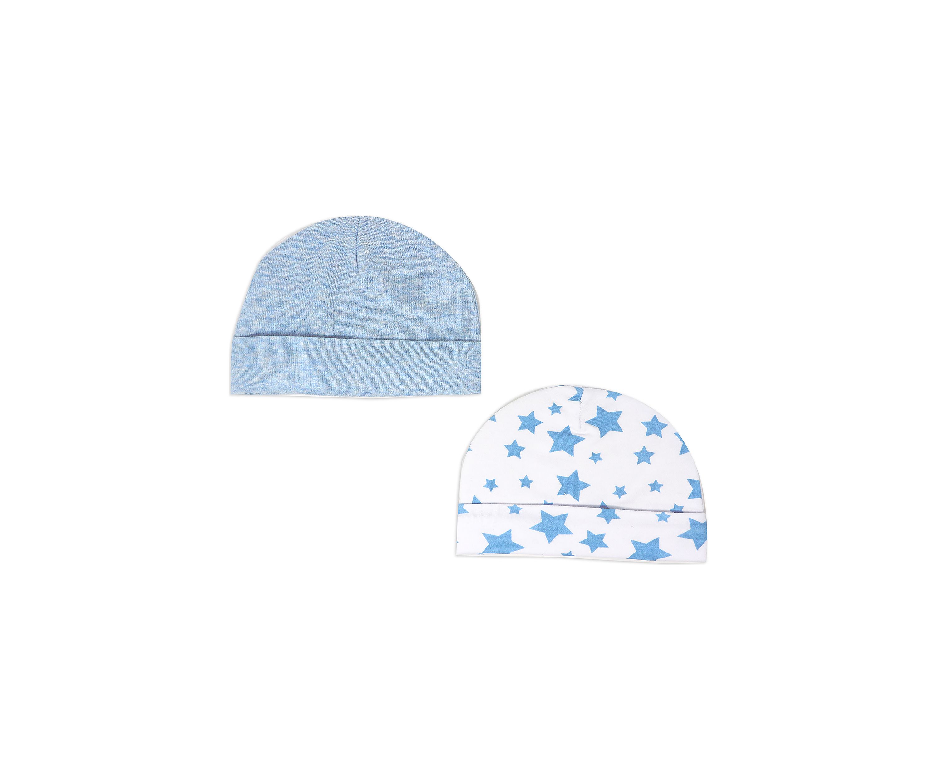 Baby Boys 2 Pack Heather Beanie Hats, Blue Stars