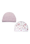 Baby Girls 2 Pack Heather Beanie Hats, Pink Hearts