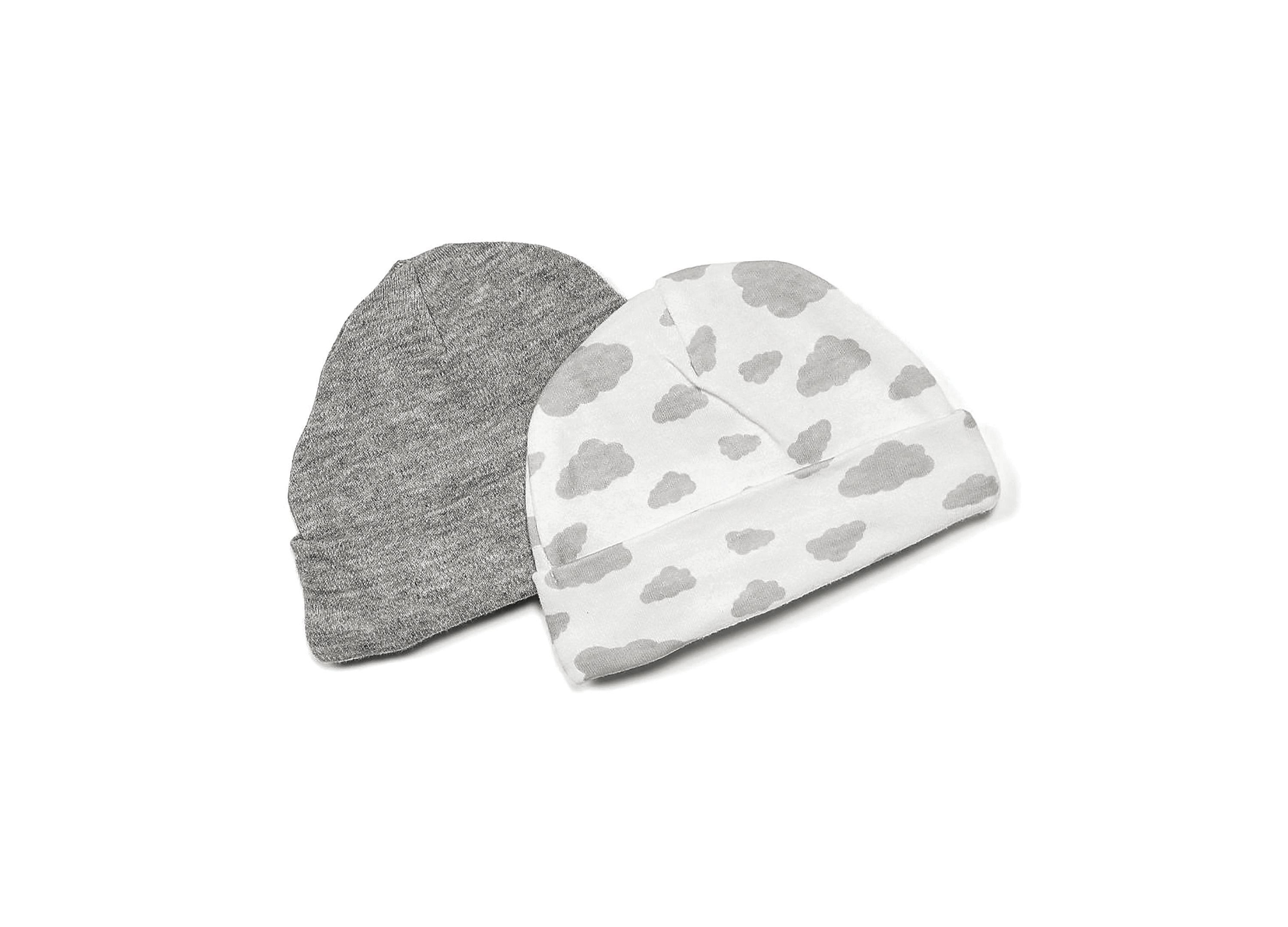 Baby Boys and Girls 2 Pack Heather Beanie Hats, Gray Clouds