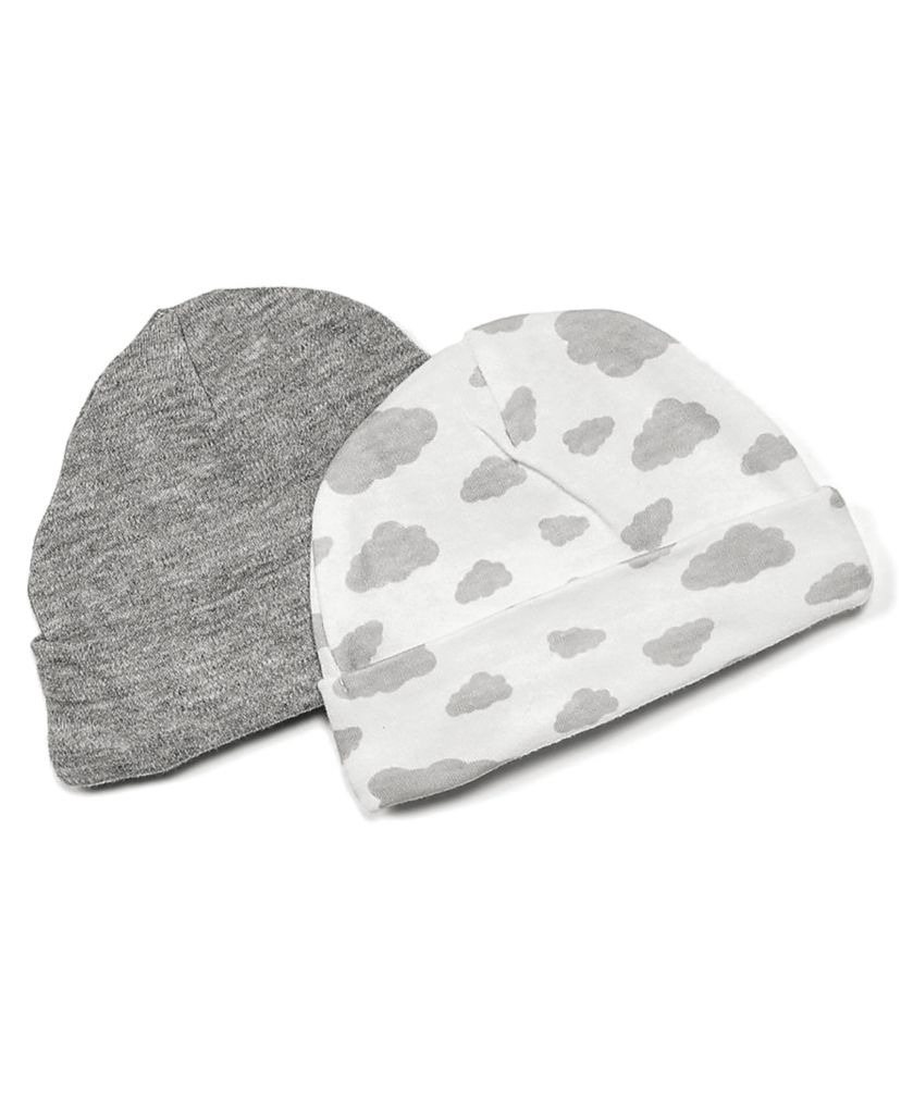 Baby Boys and Girls 2 Pack Heather Beanie Hats, Gray Clouds