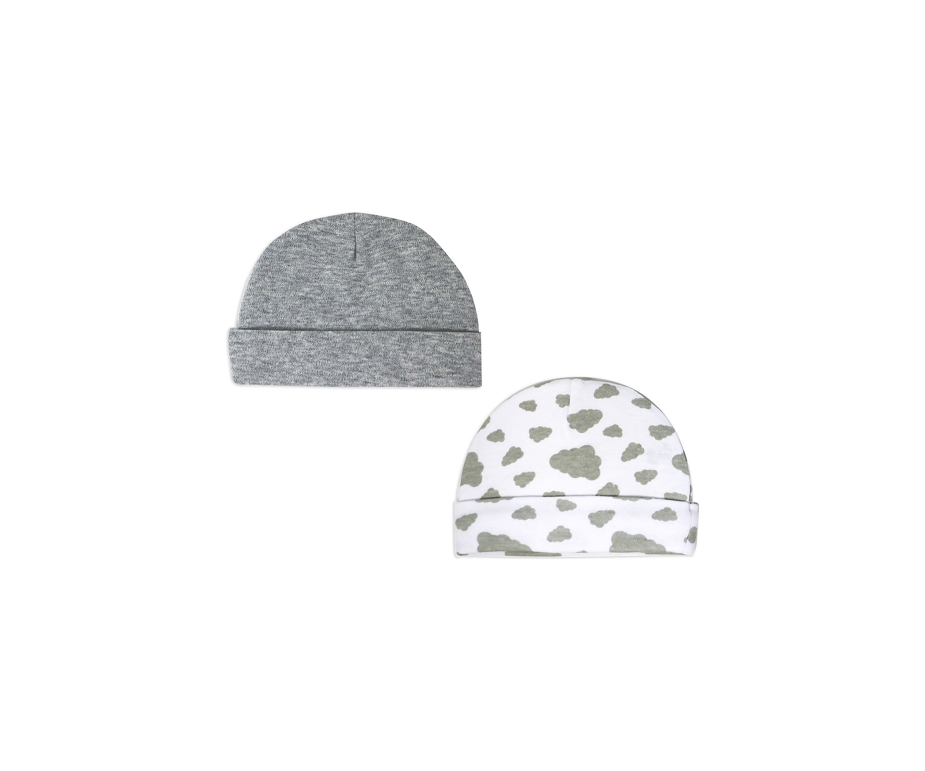 Baby Boys and Girls 2 Pack Heather Beanie Hats, Gray Clouds