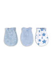 Baby Boys 3 Pack Heather Blue Stars Mitts