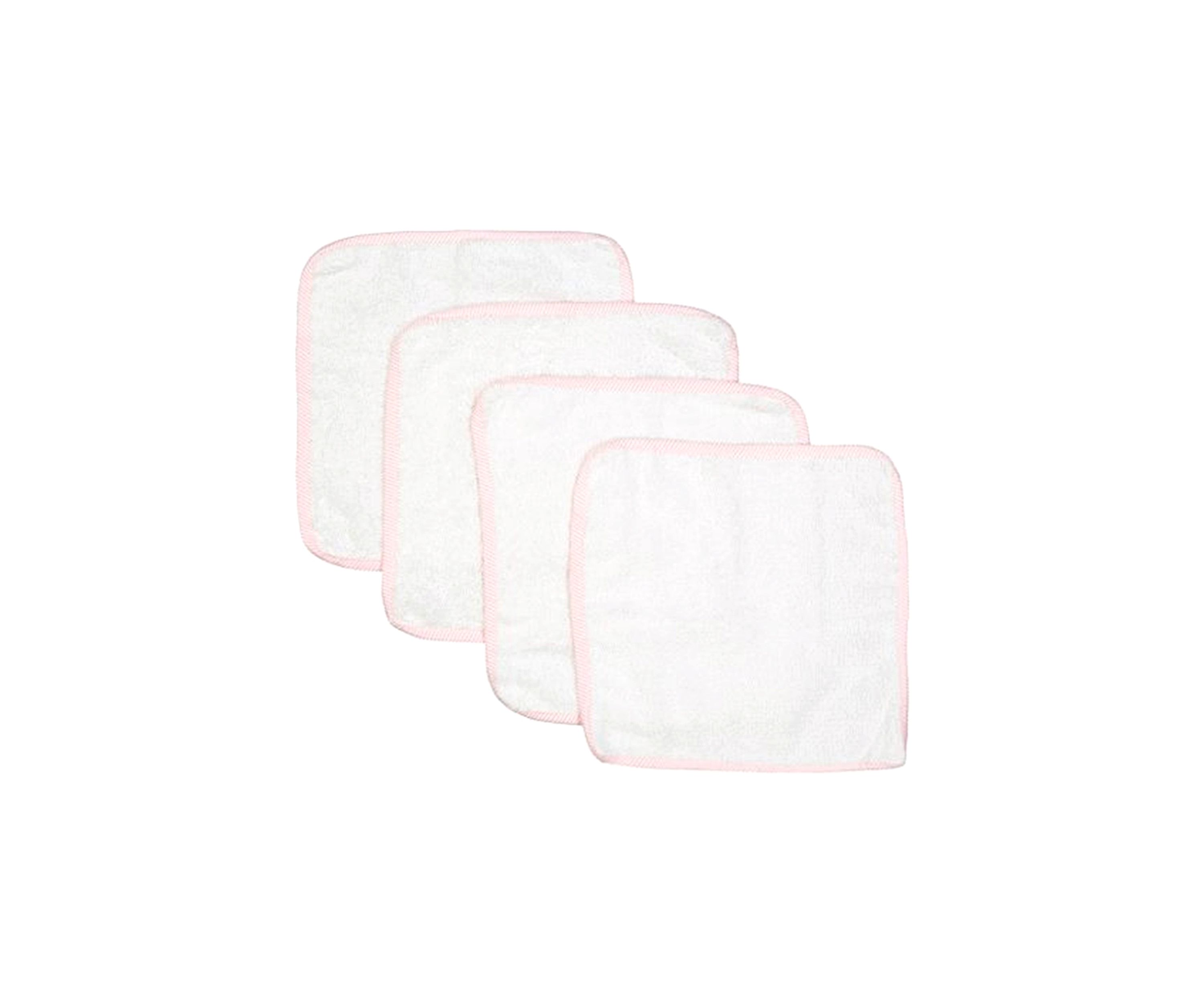 Baby Girls Solid Bath Washcloth Set with Striped Piping