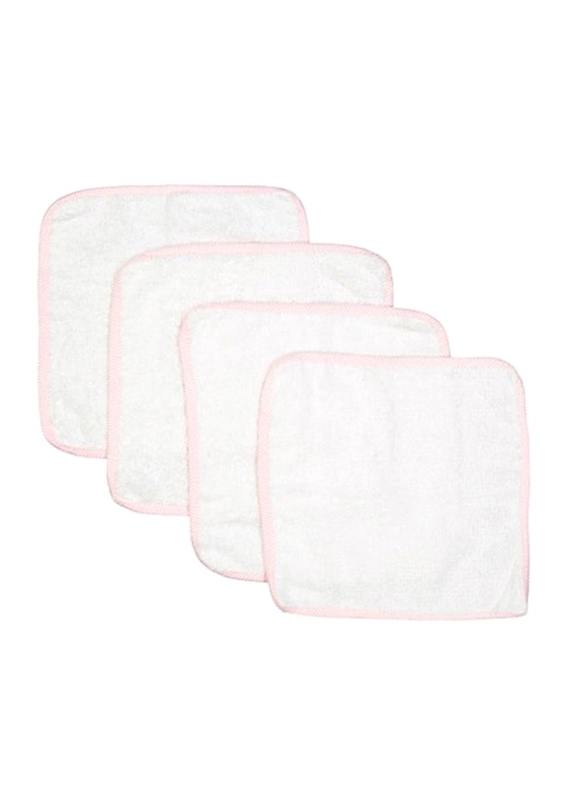 Baby Girls Solid Bath Washcloth Set with Striped Piping