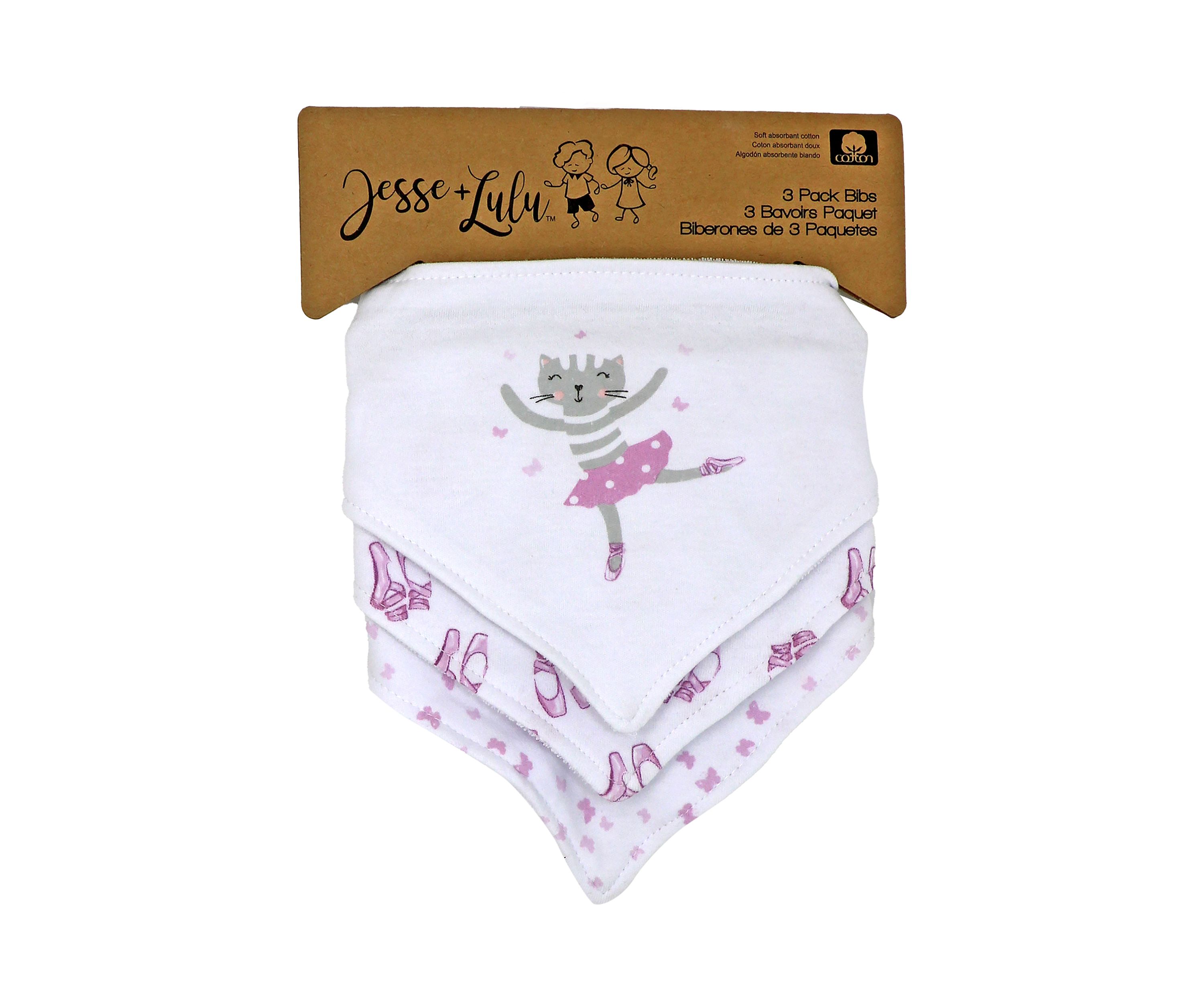 Baby Boys and Girls 3 Pack Bandana Baby Bibs, Ballet
