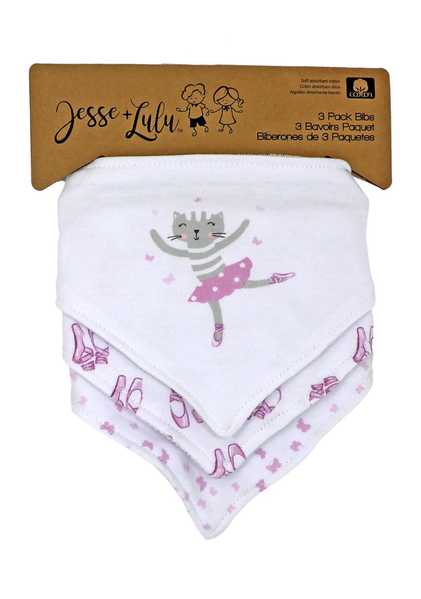 Baby Boys and Girls 3 Pack Bandana Baby Bibs, Ballet