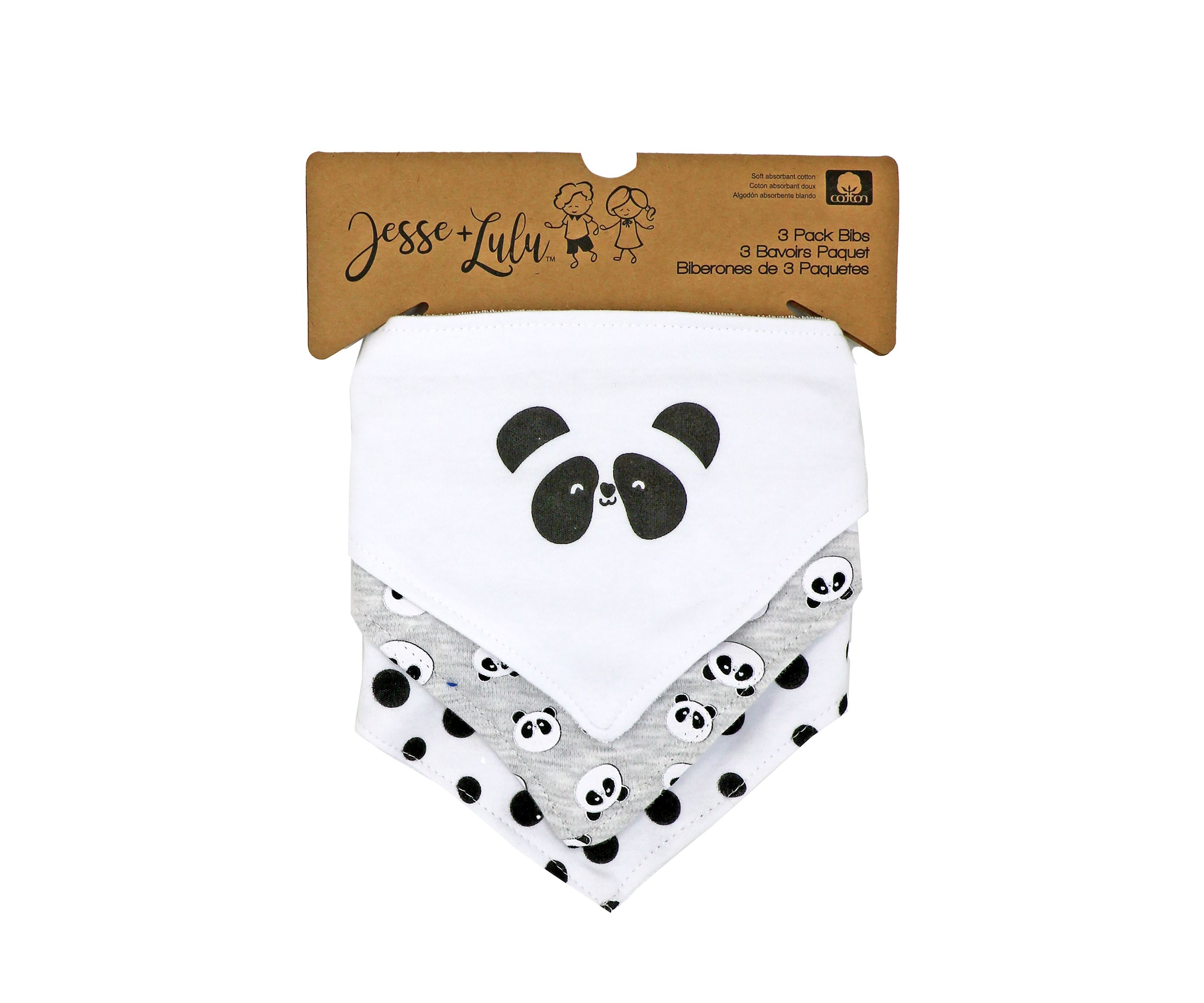 Baby Boys and Girls 3 Pack Bandana Baby Bibs, Panda