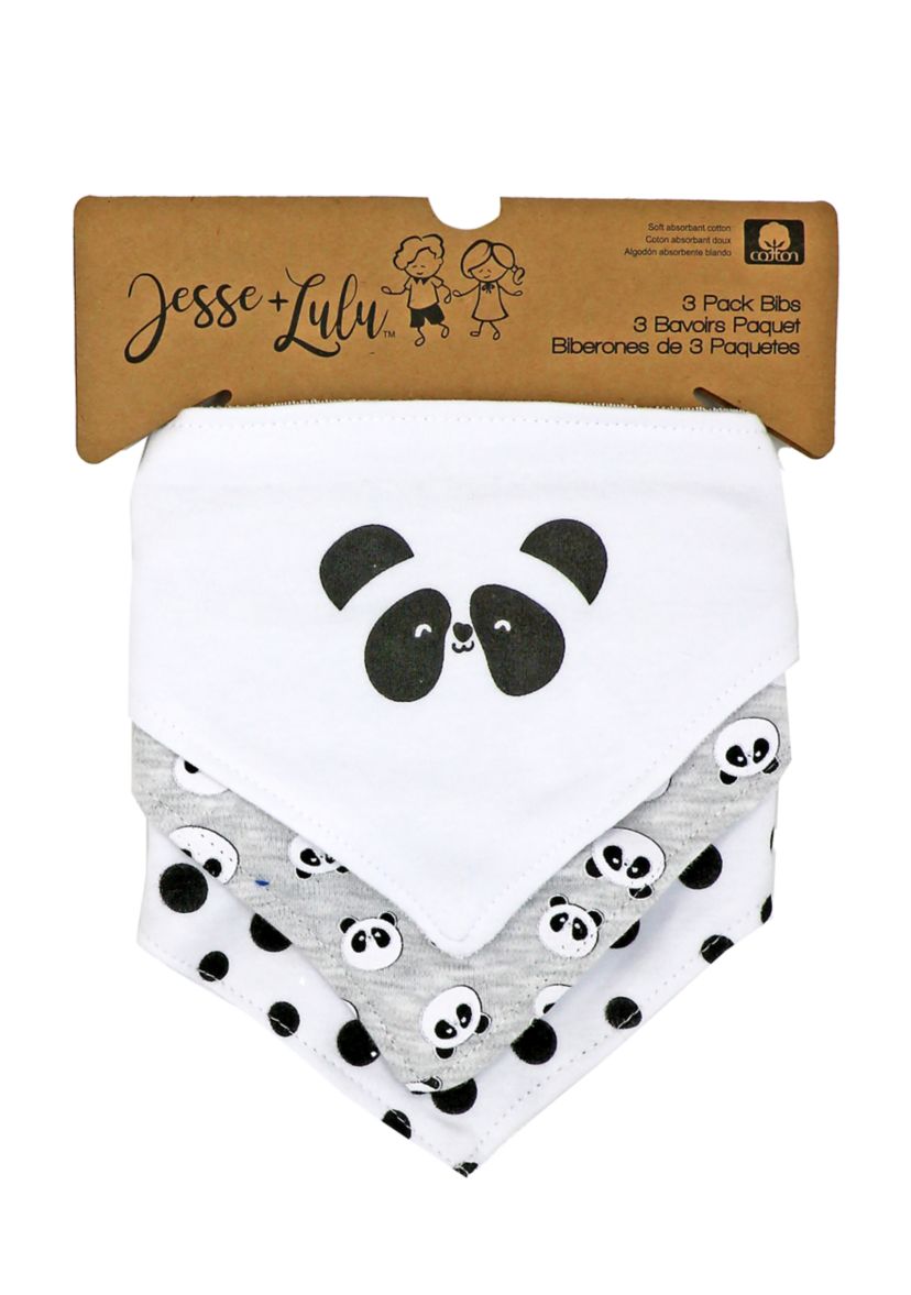 Baby Boys and Girls 3 Pack Bandana Baby Bibs, Panda