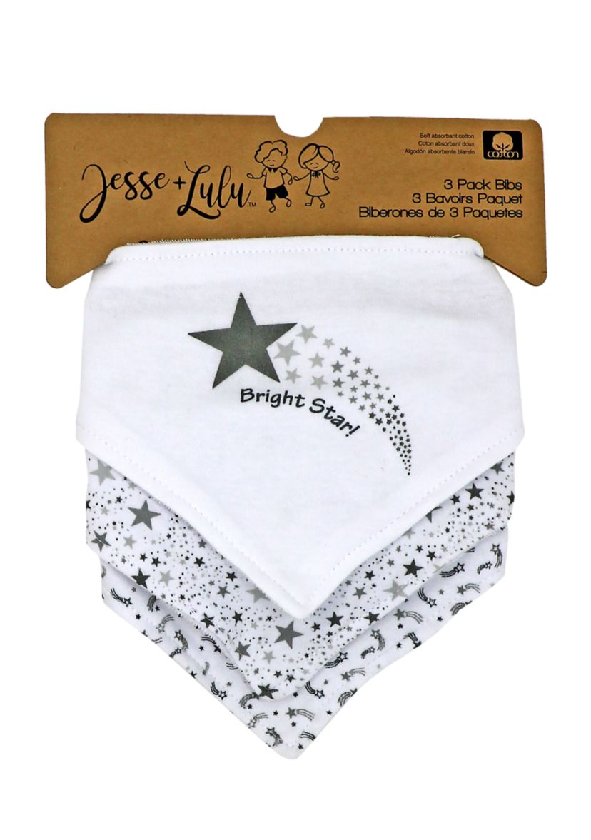 Baby Boys and Girls 3 Pack Bandana Baby Bibs, Stars