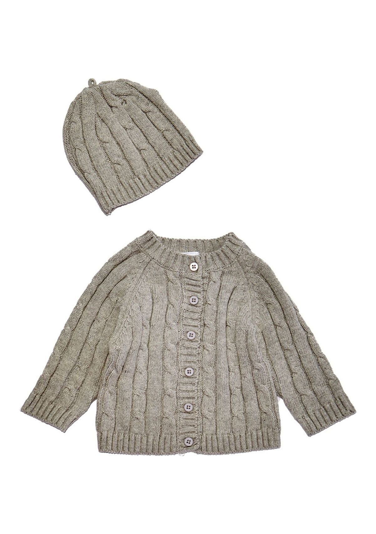Baby Cable Knit Cardigan with Beanie