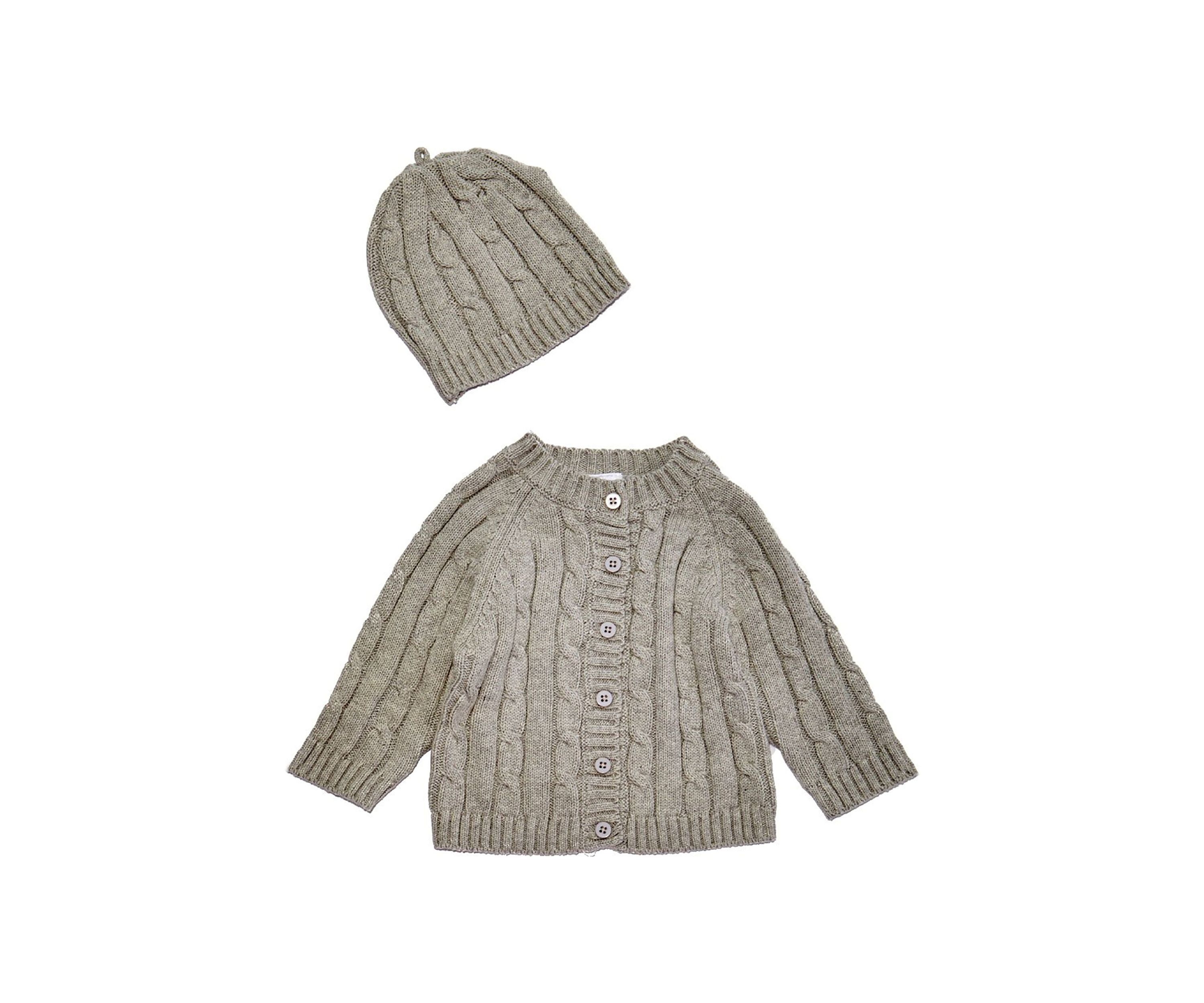 Baby Cable Knit Cardigan with Beanie