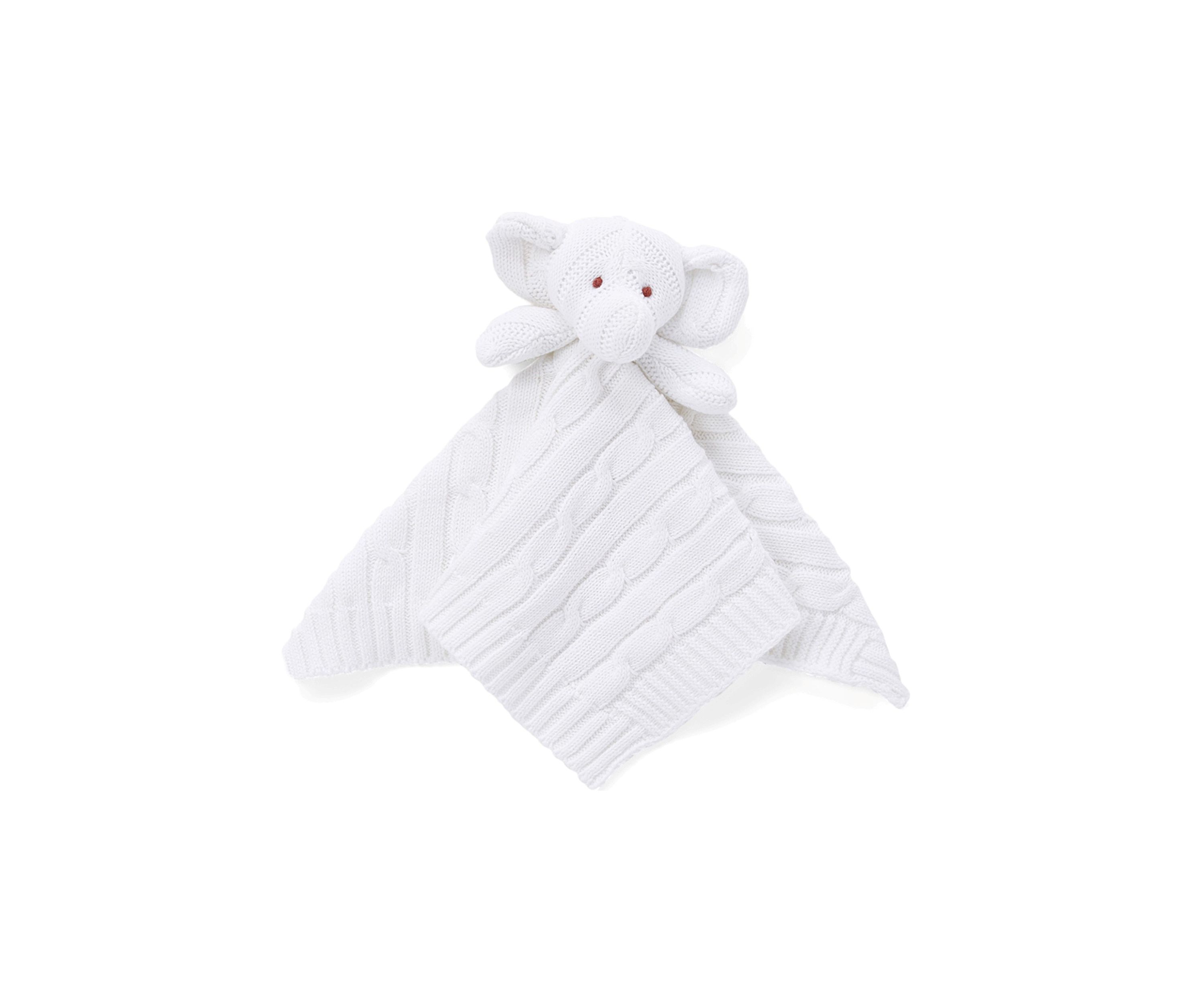 Baby White Knit Elephant Security Blanket