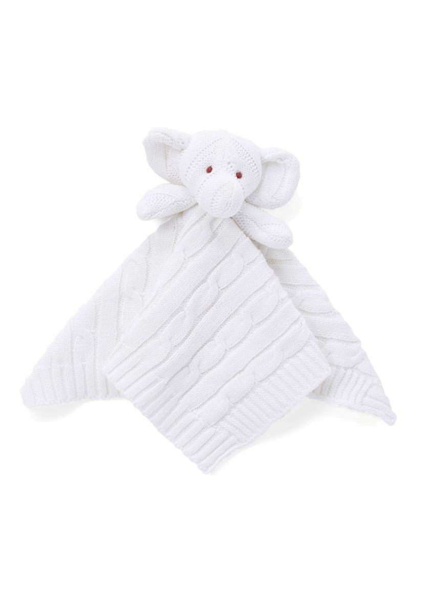 Baby White Knit Elephant Security Blanket