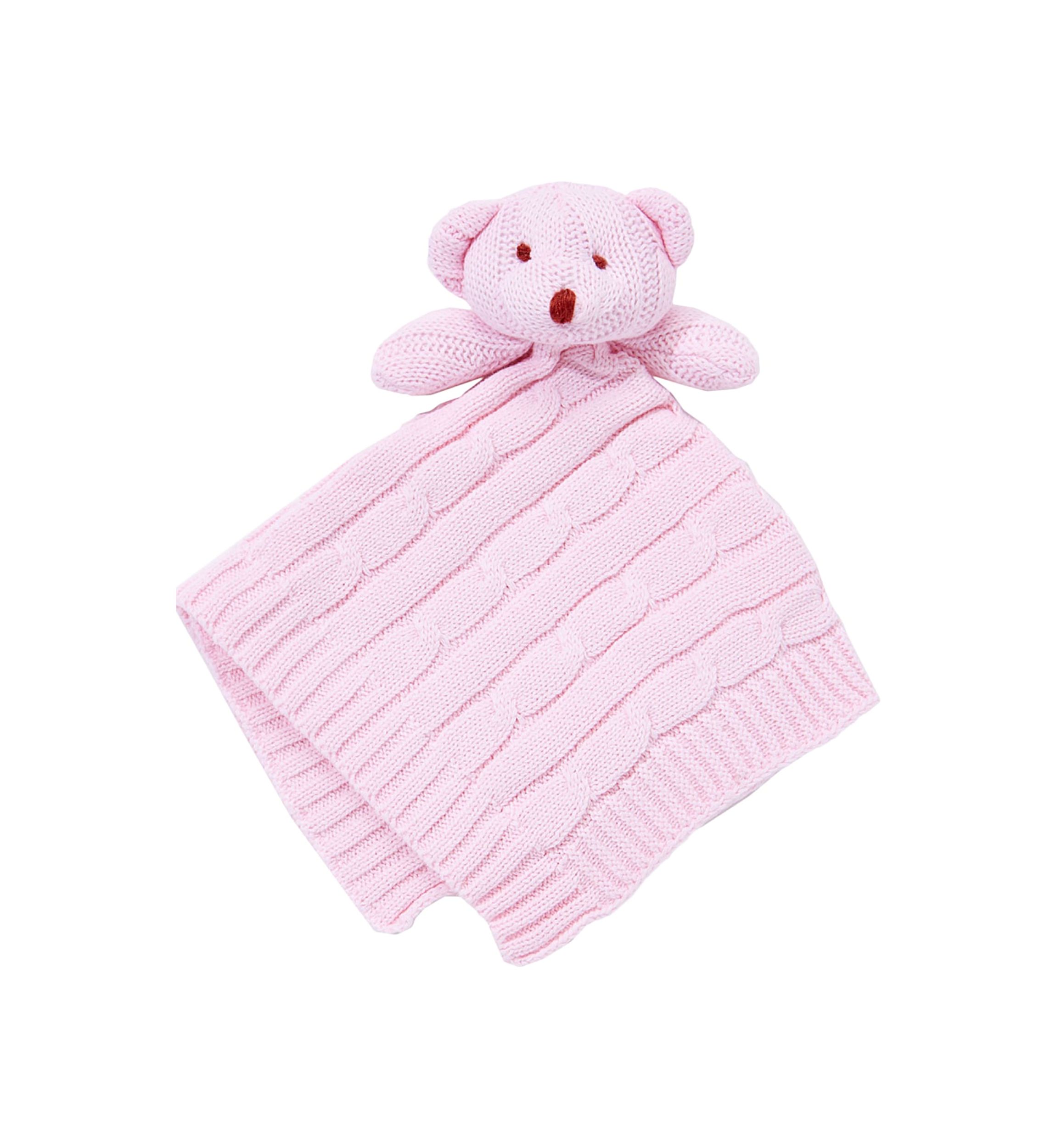 Baby Girls Pink Knit Bear Security Blanket