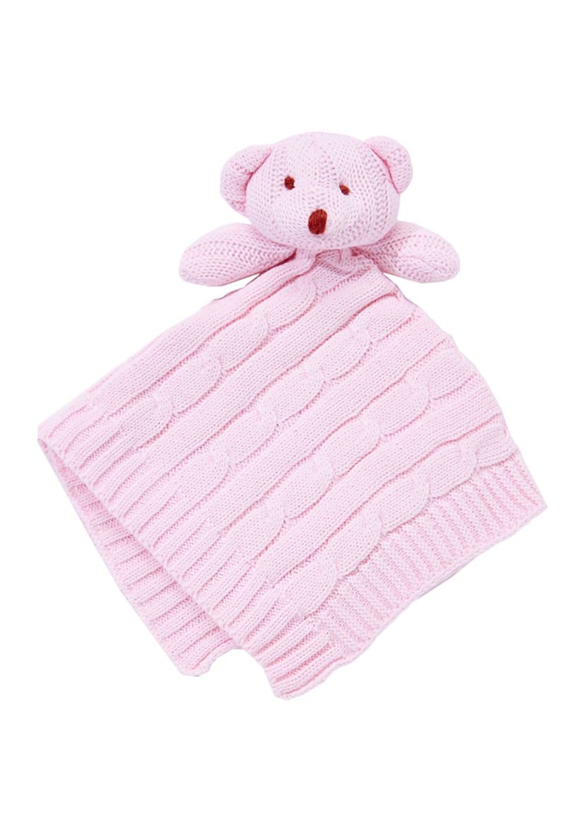 Baby Girls Pink Knit Bear Security Blanket